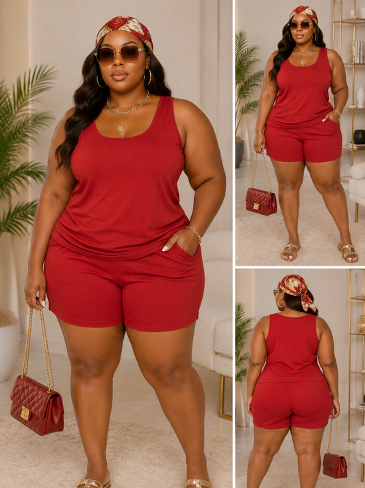 Rose In Concrete lounge tank top and shorts set, casual outfit with relaxed fit, soft fabric, and neutral color for comfortable everyday wear.