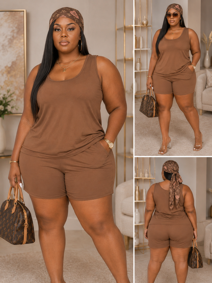 Rose In Concrete everyday lounge tank and shorts set, featuring a comfortable sleeveless top and matching shorts for relaxed wear.