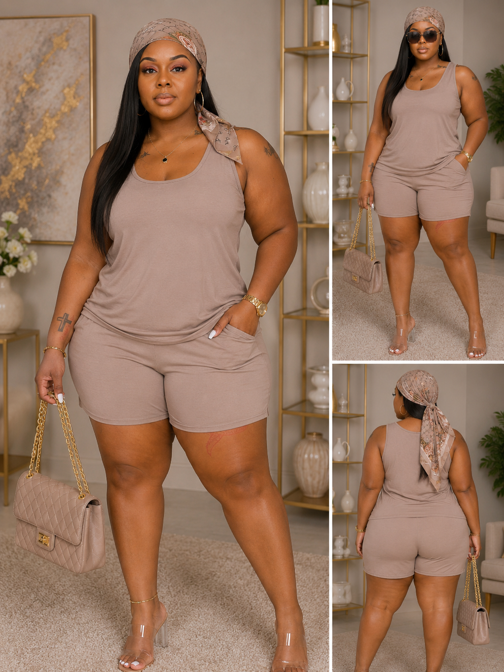 Rose In Concrete everyday lounge tank top and shorts outfit set with soft fabric, perfect for relaxed, casual wear.