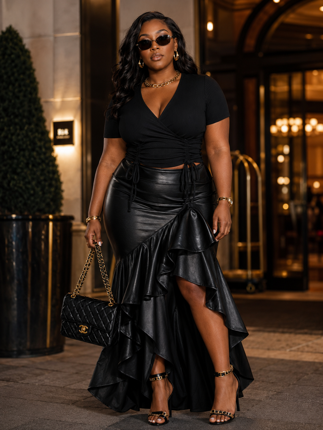 Rose In Concrete wrap tie V-neck top, stylish shirt with a flattering neckline and tied waist detail, perfect for casual or dressy wear.