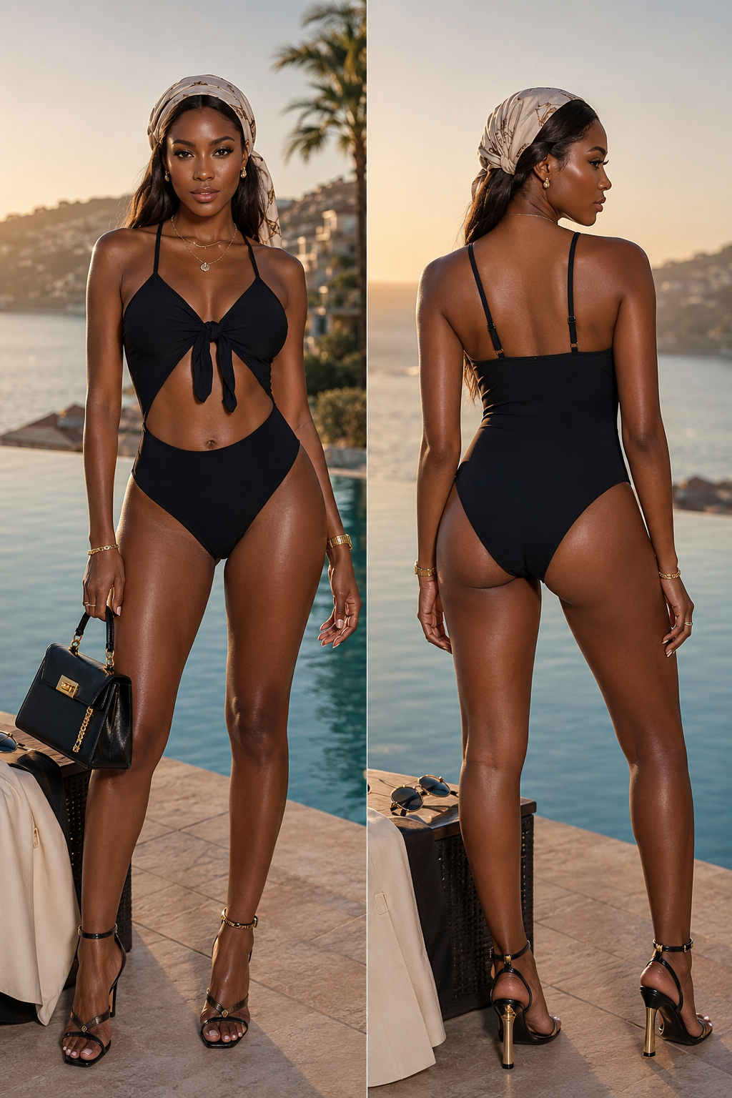 Rose In Concrete cutout tie-front one-piece swimsuit featuring a stylish design and flattering fit, perfect for beach or pool.
