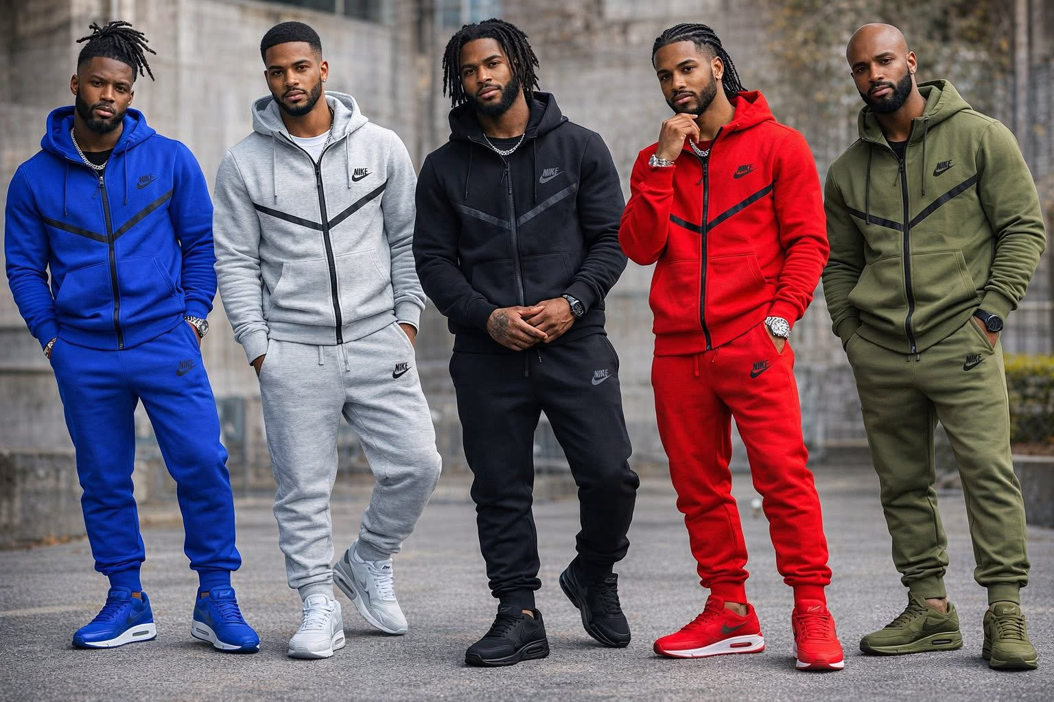 Premium Men’s 2 Piece Tech Fleece Tracksuit Set, Zip Hoodie & Joggers, Athletic Streetwear - Rose In Concrete 🥀