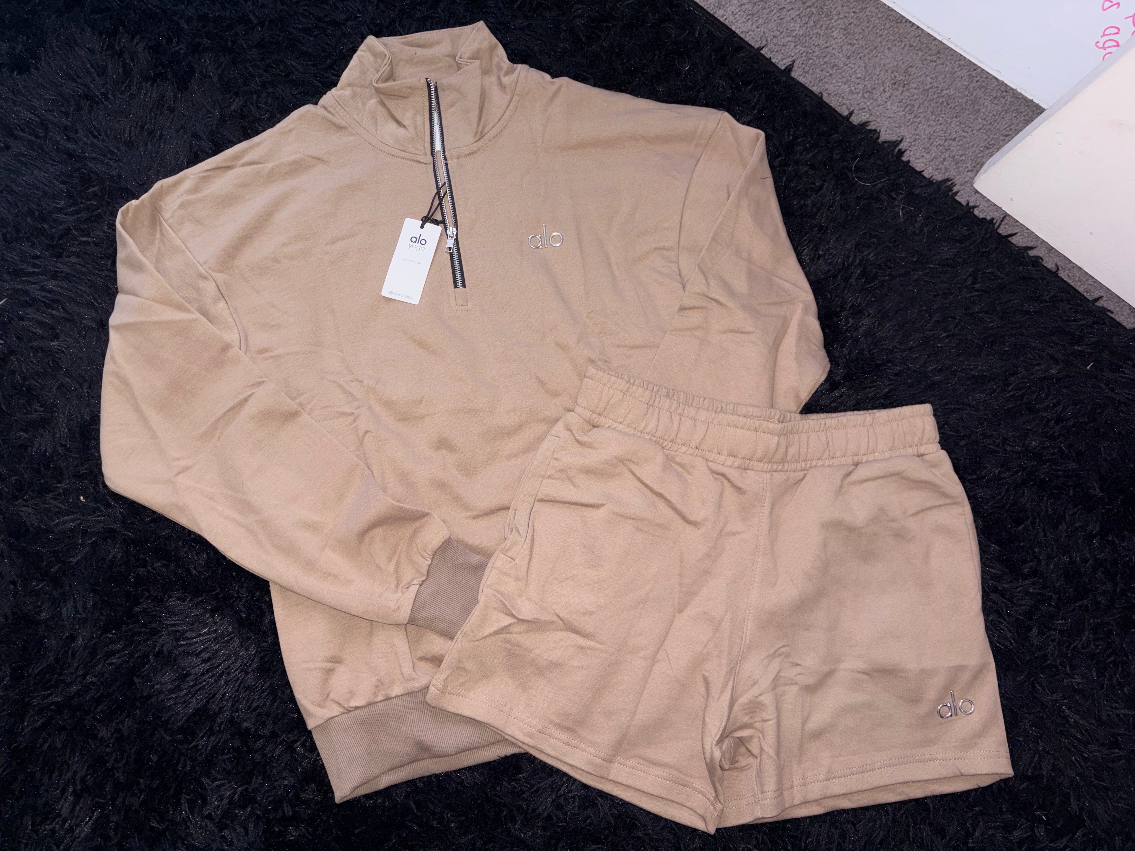 Quarter Zip Pullover & Shorts Premium Lounge Set - Rose In Concrete 🥀