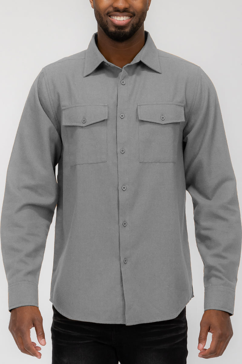 Solid Ground Men’s Cotton-Blend Flannel Utility Shirt