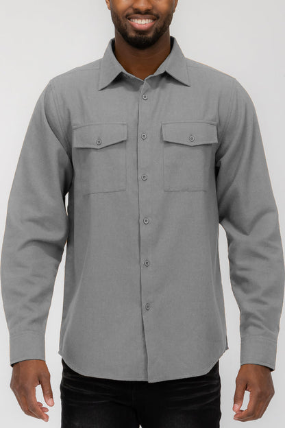 Solid Ground Men’s Cotton-Blend Flannel Utility Shirt