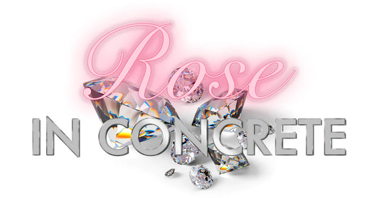 Alt Tag: Rose in Concrete Gift Card digital gift card logo with pink Rose text over diamond graphic