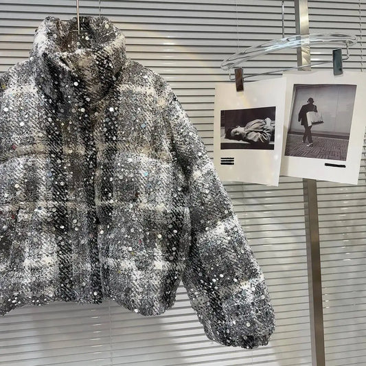 Frostbite Sequin Turtleneck Puffer Jacket – Winter Luxe Collection - Rose In Concrete 🥀