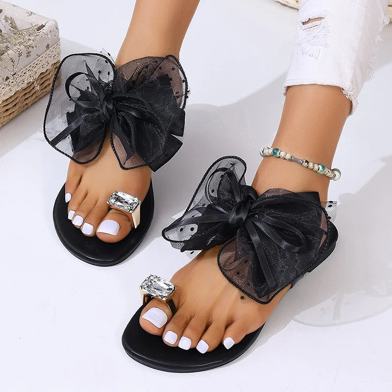 Oversized Organza Bow Platform Thong Sandals, product view 8 - Rose in Concrete