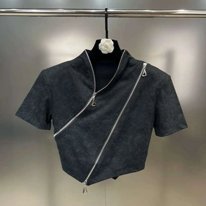 Asymmetry Edge Zip Top - Rose In Concrete 🥀