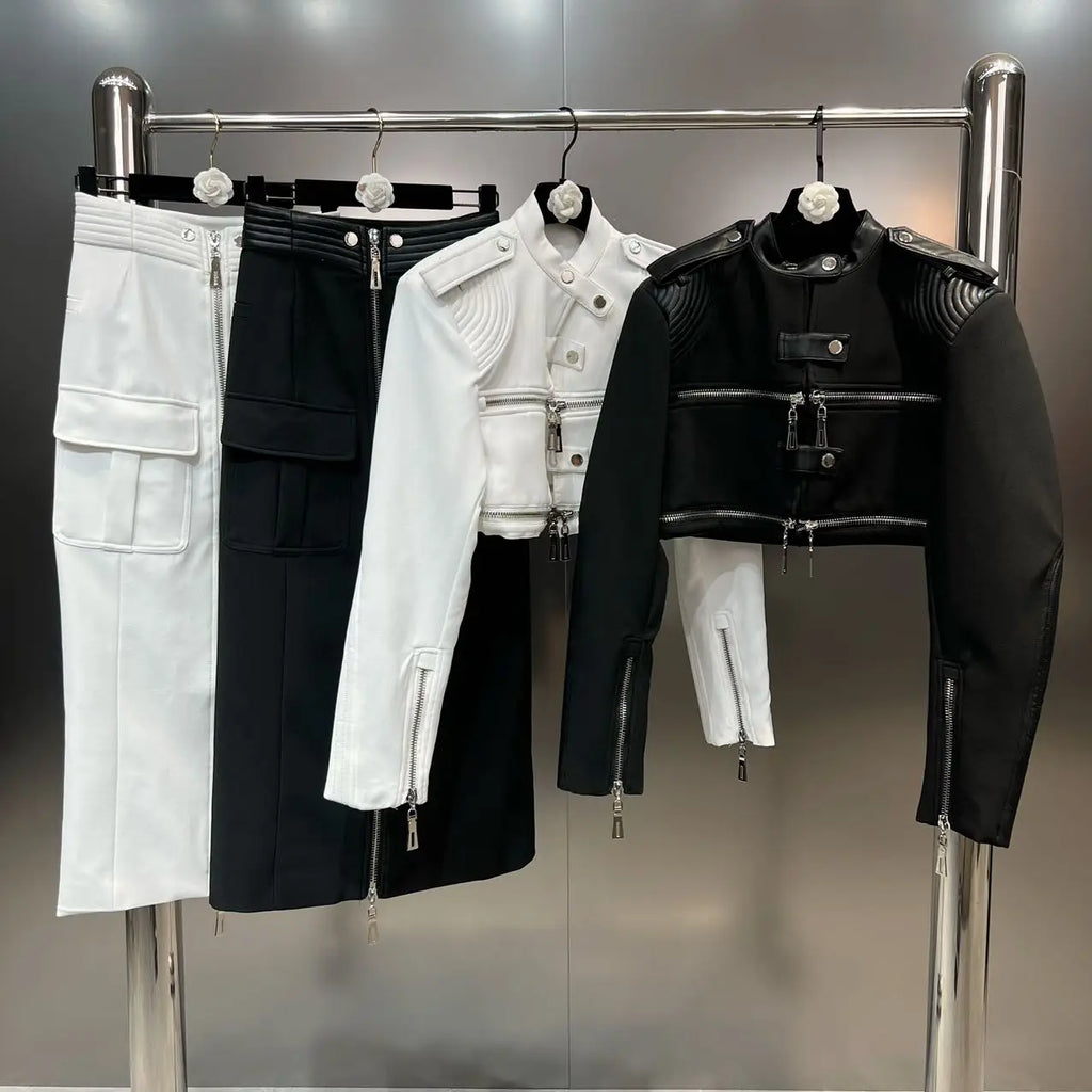 Structured Moto Jacket + Cargo Skirt Set - Rose In Concrete 🥀