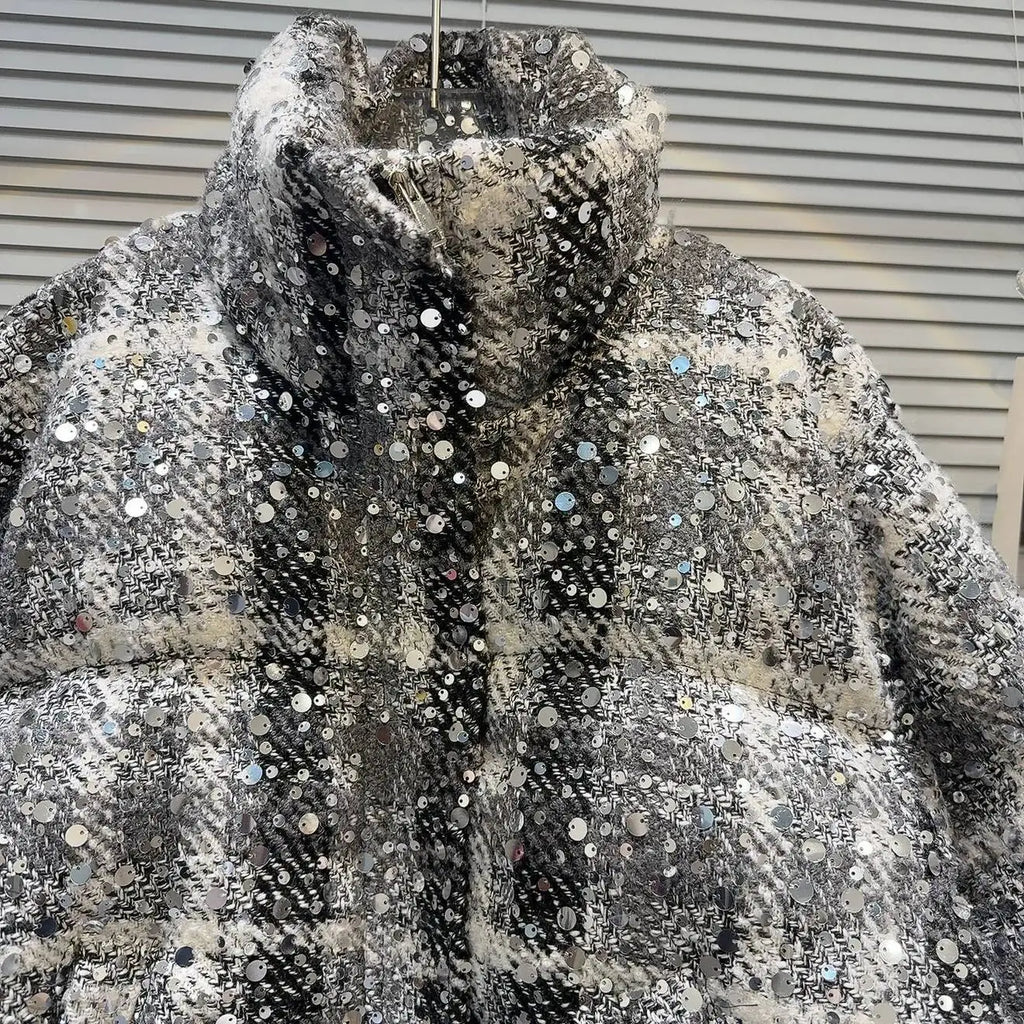 Frostbite Sequin Turtleneck Puffer Jacket – Winter Luxe Collection - Rose In Concrete 🥀