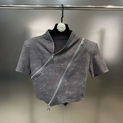 Asymmetry Edge Zip Top - Rose In Concrete 🥀