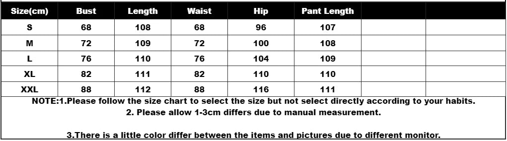 Size chart for floral bomber jacket and cargo jeans set including measurements for bust, length, waist, hip, and pant length.