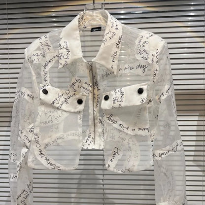 Transparent Mesh Crop Jacket – Turn-Down Collar & Lantern Sleeves - Rose In Concrete 🥀