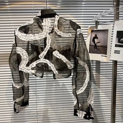 Transparent Mesh Crop Jacket – Turn-Down Collar & Lantern Sleeves - Rose In Concrete 🥀