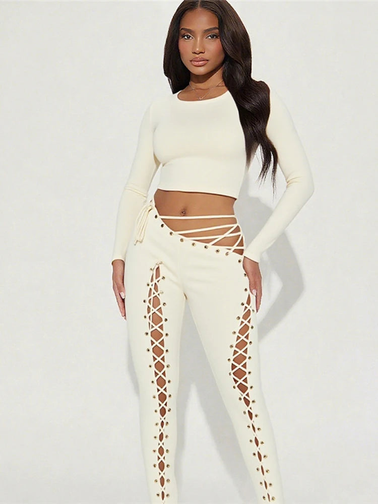 Laced Intentions Asymmetrical Crop Top & Lace-Up Leggings Set