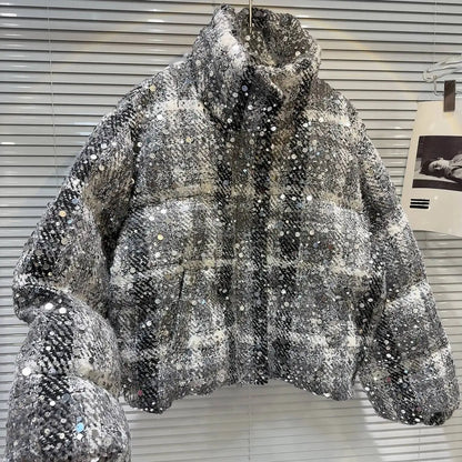 Frostbite Sequin Turtleneck Puffer Jacket – Winter Luxe Collection - Rose In Concrete 🥀