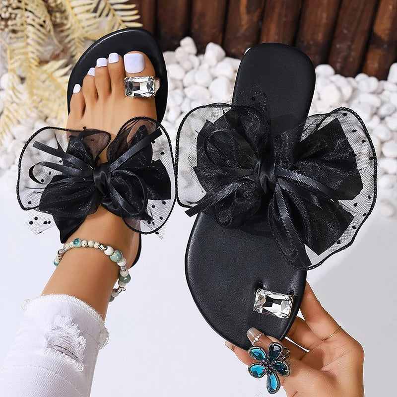 Oversized Organza Bow Platform Thong Sandals, product view 14 - Rose in Concrete