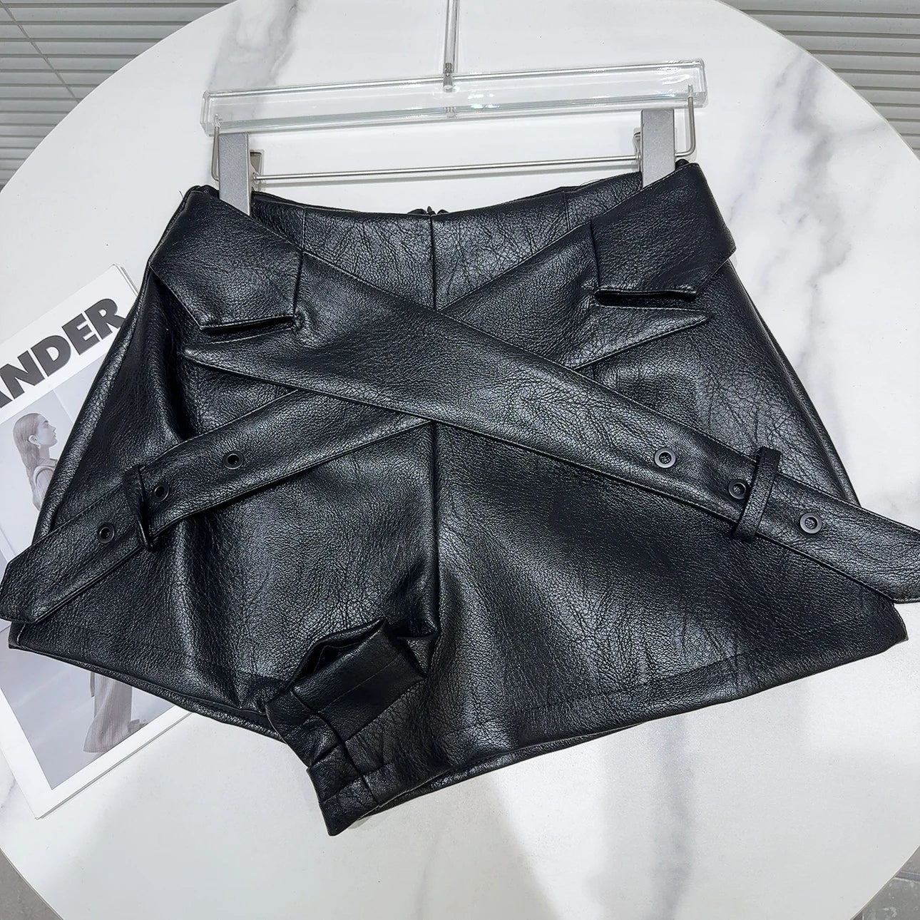Cross-Belt Faux Leather Mini Set – Jacket + Shorts (2-Piece) - Rose In Concrete 🥀