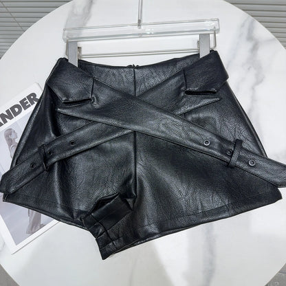 Cross-Belt Faux Leather Mini Set – Jacket + Shorts (2-Piece) - Rose In Concrete 🥀