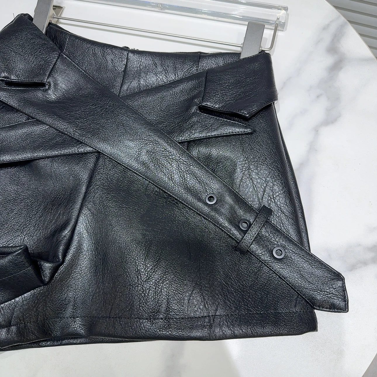 Cross-Belt Faux Leather Mini Set – Jacket + Shorts (2-Piece) - Rose In Concrete 🥀