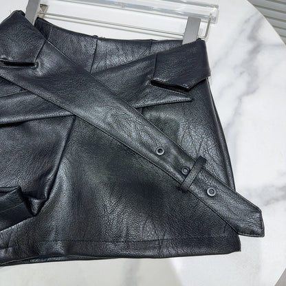 Cross-Belt Faux Leather Mini Set – Jacket + Shorts (2-Piece) - Rose In Concrete 🥀