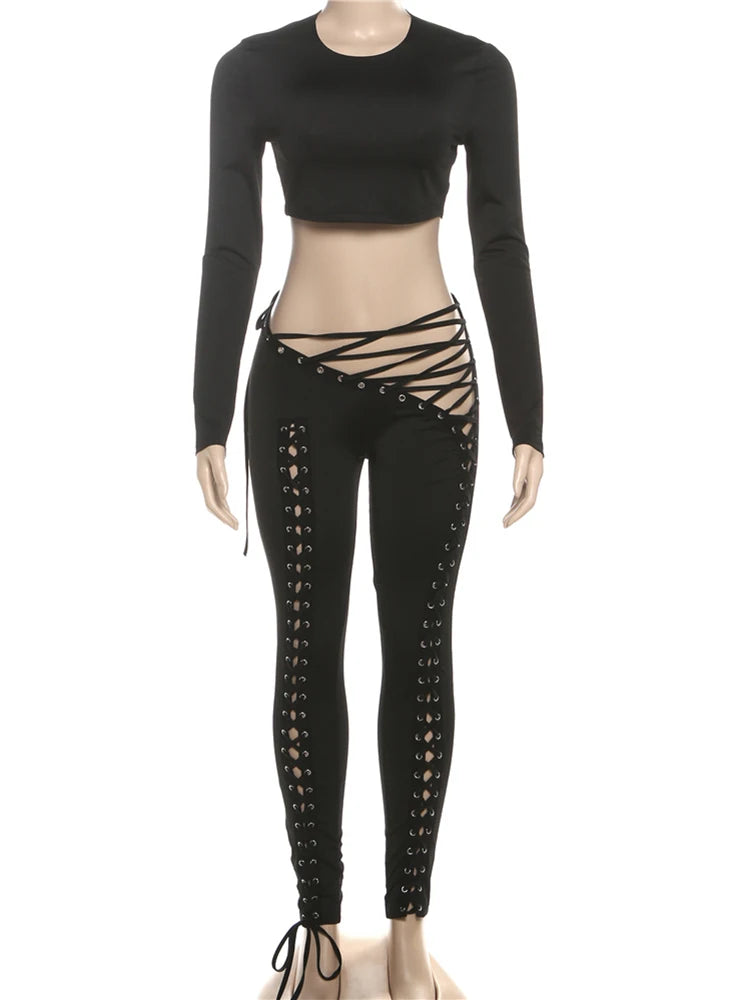Laced Intentions Asymmetrical Crop Top & Lace-Up Leggings Set