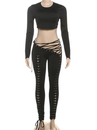 Laced Intentions Asymmetrical Crop Top & Lace-Up Leggings Set