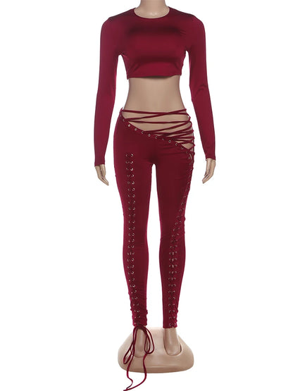Laced Intentions Asymmetrical Crop Top & Lace-Up Leggings Set