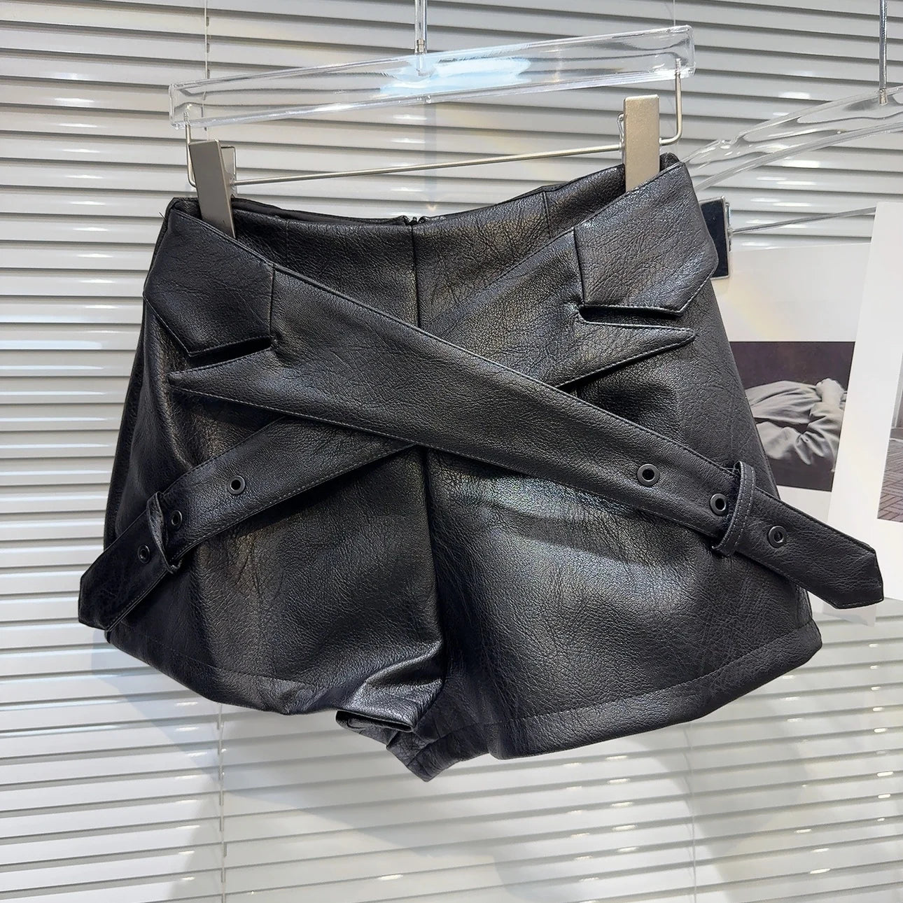 Cross-Belt Faux Leather Mini Set – Jacket + Shorts (2-Piece) - Rose In Concrete 🥀