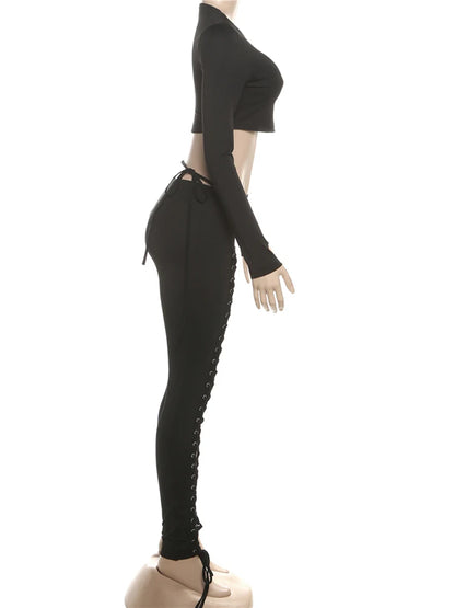 Laced Intentions Asymmetrical Crop Top & Lace-Up Leggings Set