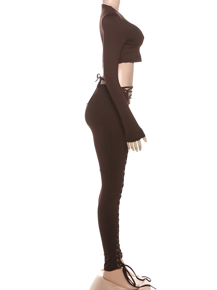 Laced Intentions Asymmetrical Crop Top & Lace-Up Leggings Set