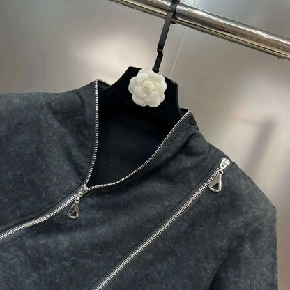 Asymmetry Edge Zip Top - Rose In Concrete 🥀