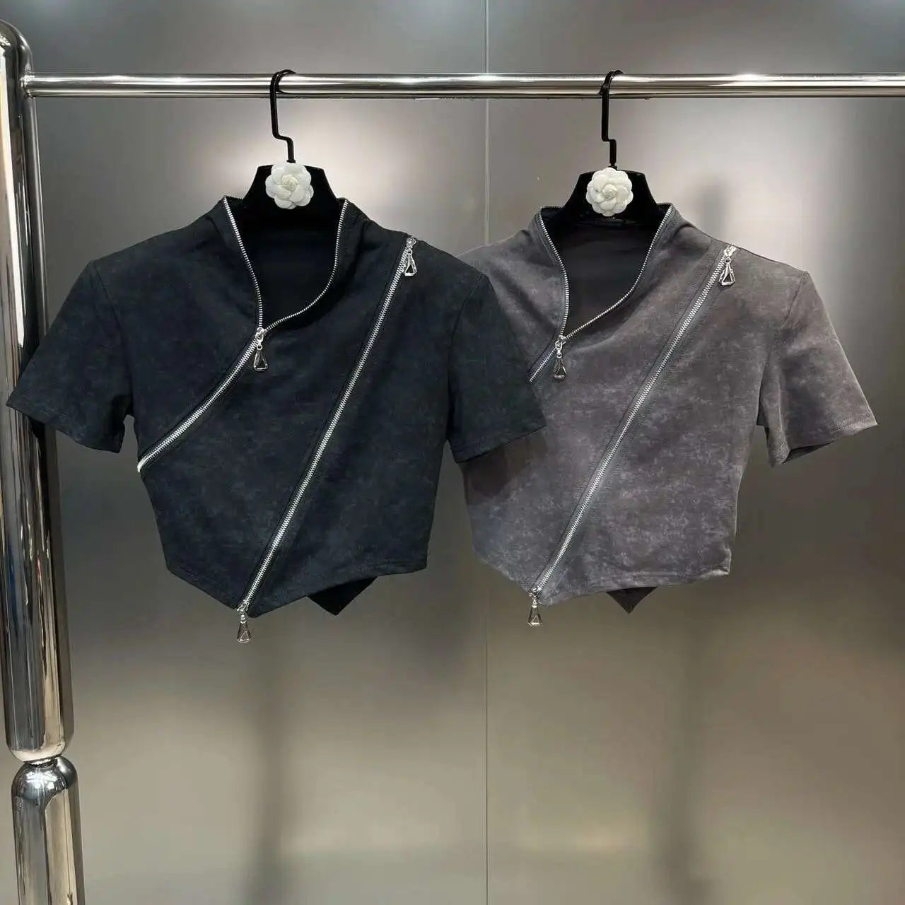 Asymmetry Edge Zip Top