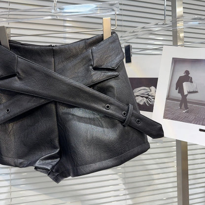 Cross-Belt Faux Leather Mini Set – Jacket + Shorts (2-Piece) - Rose In Concrete 🥀