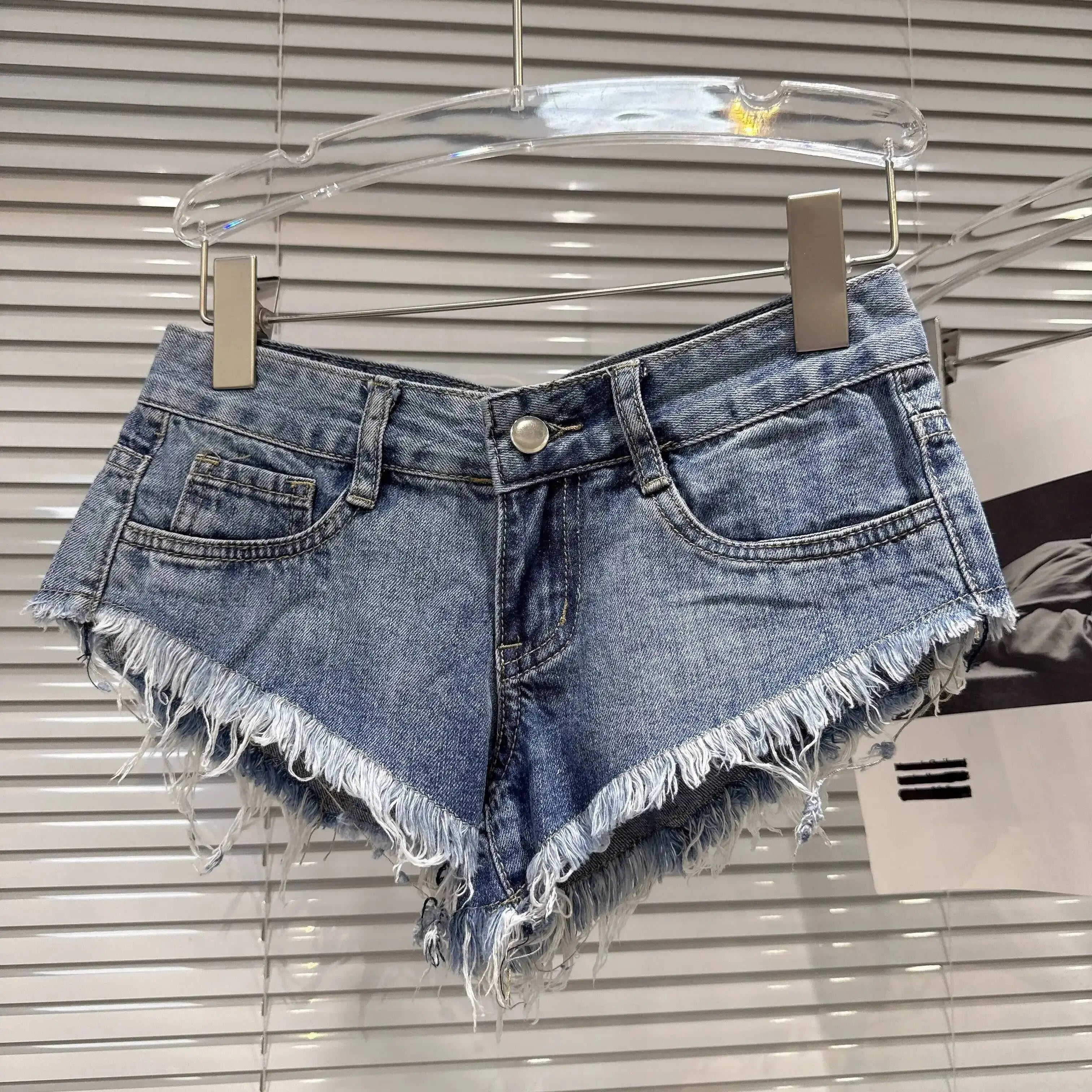 Distressed Raw-Hem Low-Rise Denim Shorts