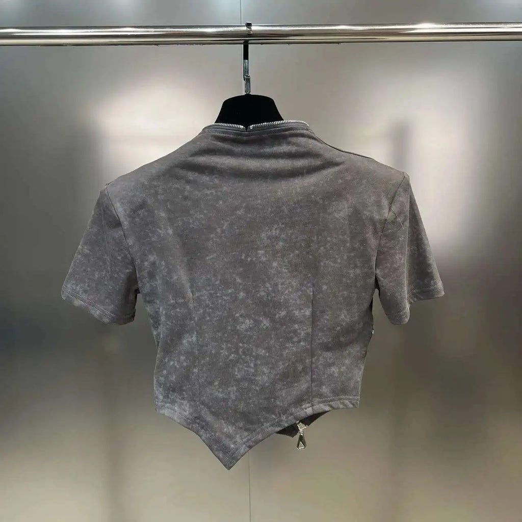 Asymmetry Edge Zip Top - Rose In Concrete 🥀