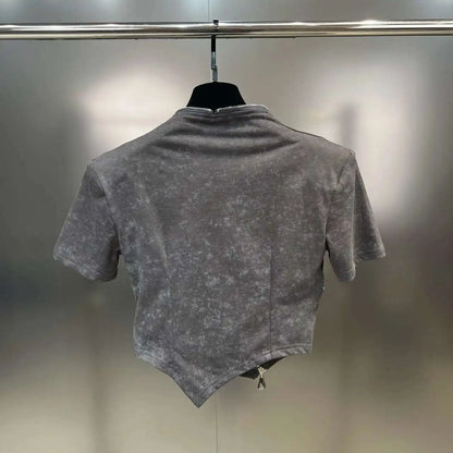 Asymmetry Edge Zip Top - Rose In Concrete 🥀