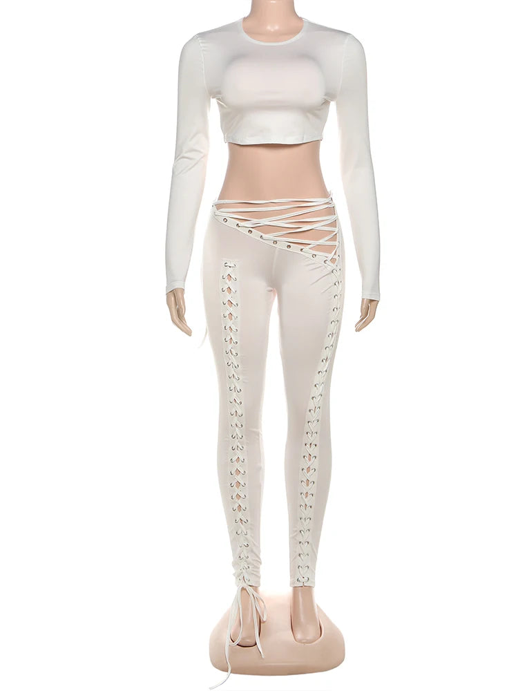 Laced Intentions Asymmetrical Crop Top & Lace-Up Leggings Set