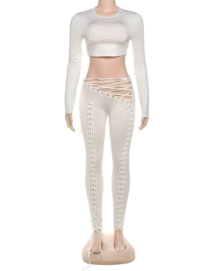 Laced Intentions Asymmetrical Crop Top & Lace-Up Leggings Set