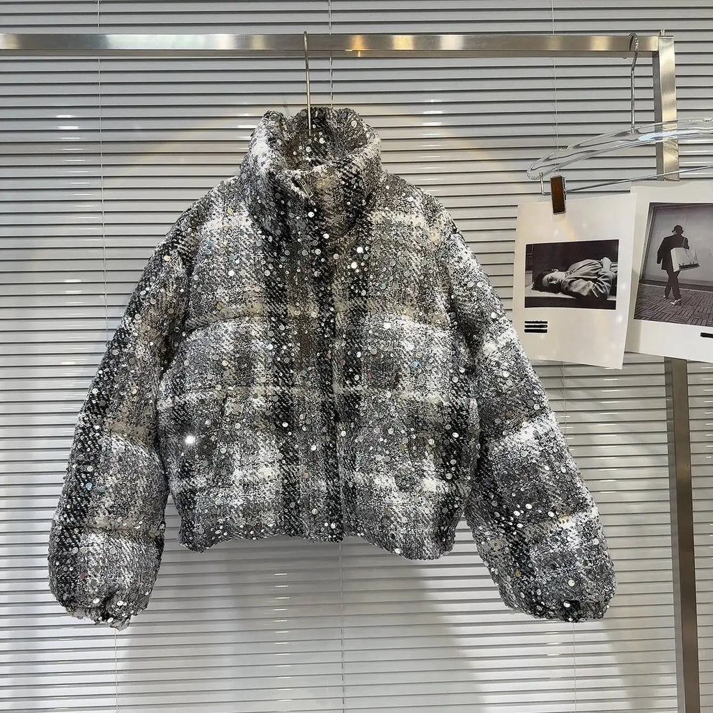 Frostbite Sequin Turtleneck Puffer Jacket – Winter Luxe Collection - Rose In Concrete 🥀