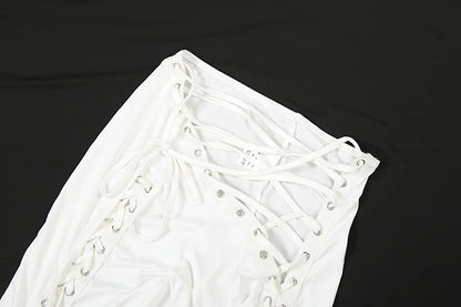 Laced Intentions Asymmetrical Crop Top & Lace-Up Leggings Set