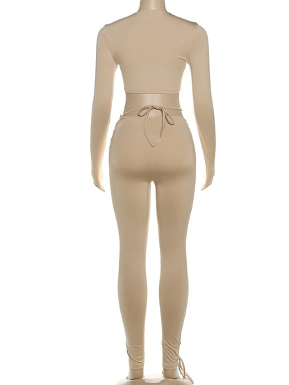 Laced Intentions Asymmetrical Crop Top & Lace-Up Leggings Set