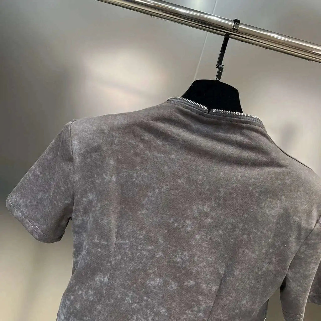 Asymmetry Edge Zip Top - Rose In Concrete 🥀