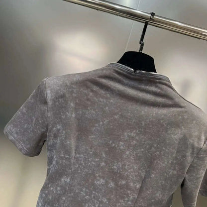 Asymmetry Edge Zip Top - Rose In Concrete 🥀