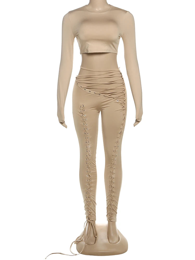 Laced Intentions Asymmetrical Crop Top & Lace-Up Leggings Set