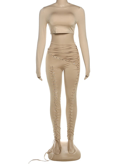 Laced Intentions Asymmetrical Crop Top & Lace-Up Leggings Set