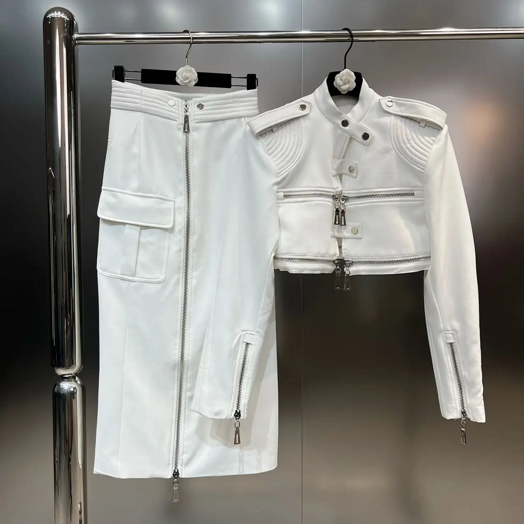 Structured Moto Jacket + Cargo Skirt Set - Rose In Concrete 🥀