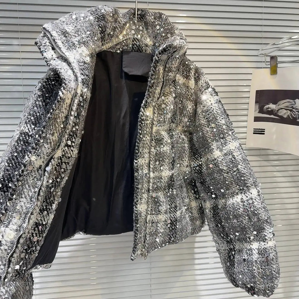 Frostbite Sequin Turtleneck Puffer Jacket – Winter Luxe Collection - Rose In Concrete 🥀