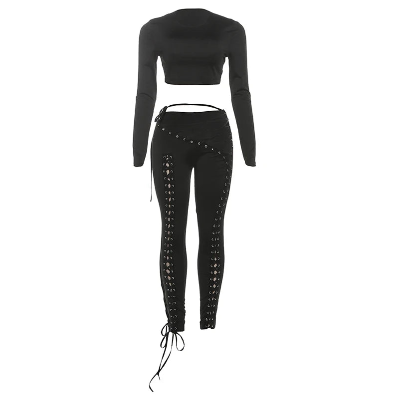 Laced Intentions Asymmetrical Crop Top & Lace-Up Leggings Set